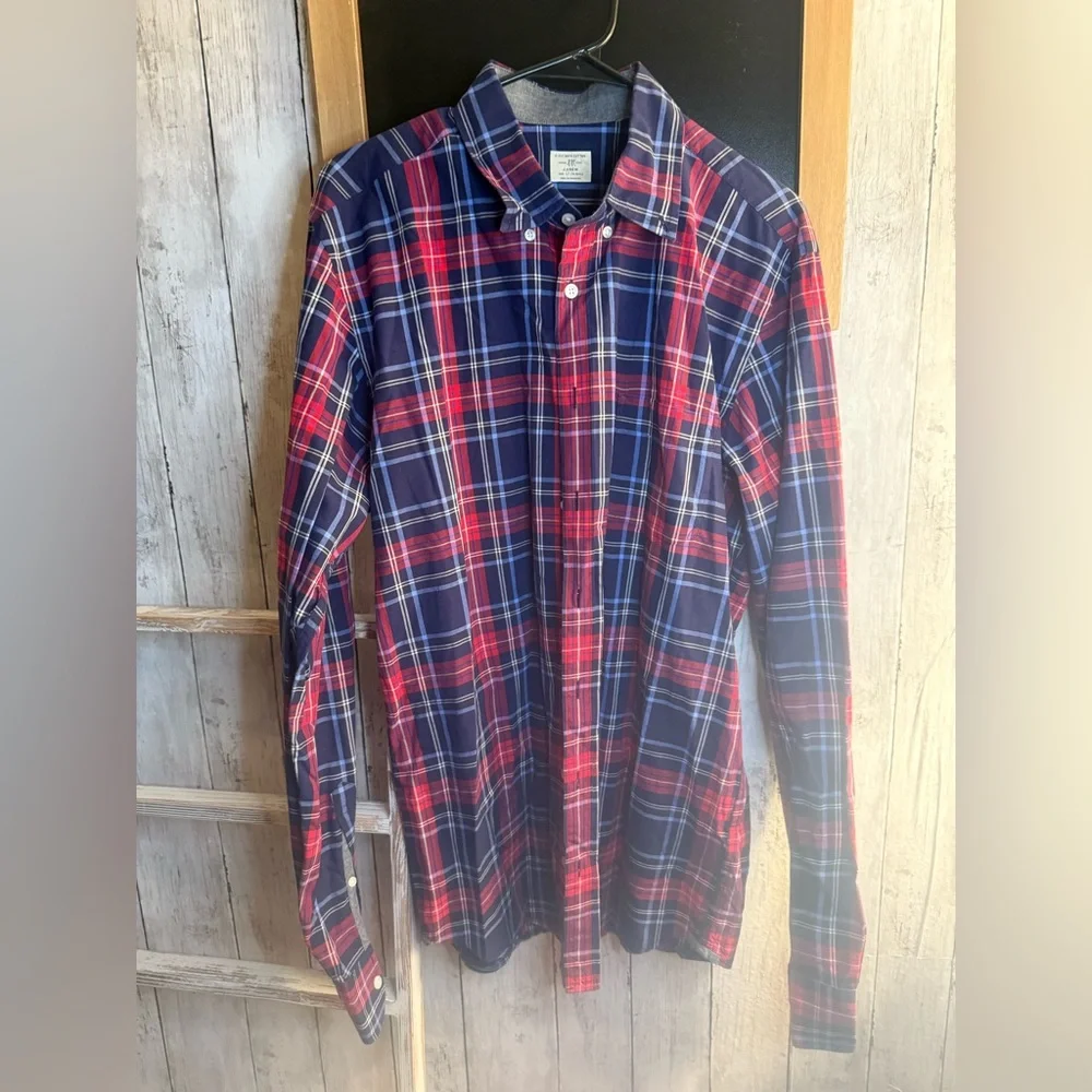 J.Crew Classic Fit Men's Size LT Tall Plaid 100's 2-Ply Cotton L/S Casual Shirt